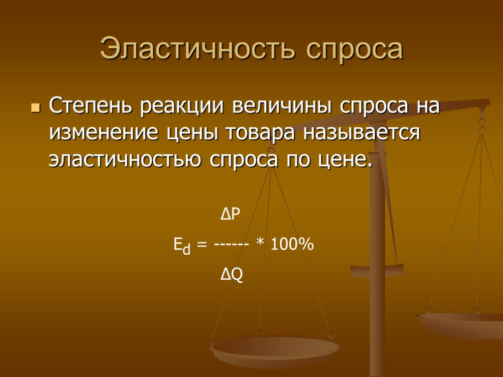 Эластичность спроса Степень реакции величины спроса на изменение цены товара называется эластичностью спроса по